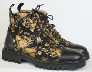 TAFT The Jack Boot Eden Noir Black Gold Floral Jacquard Lug Sole EU 39 US 8